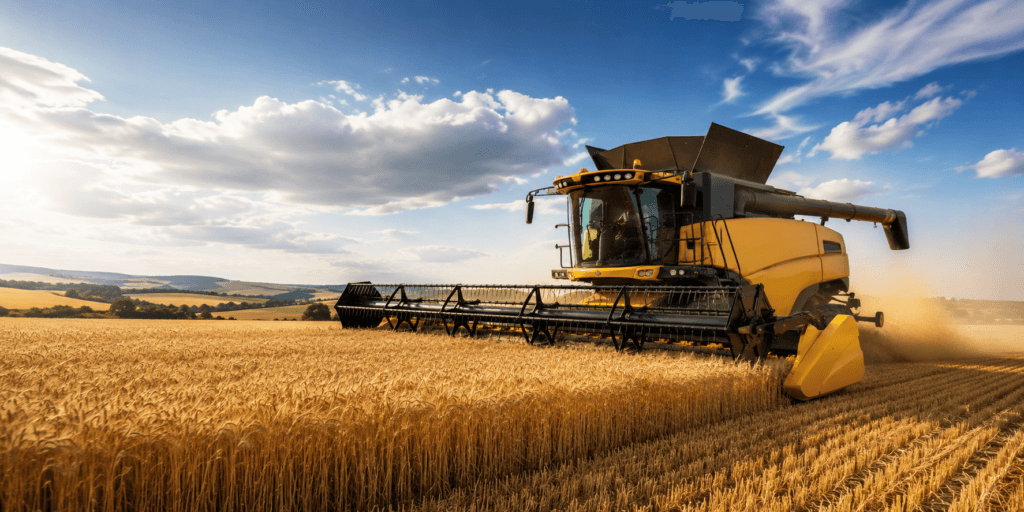 Agricultural harvesting machinery working in a field