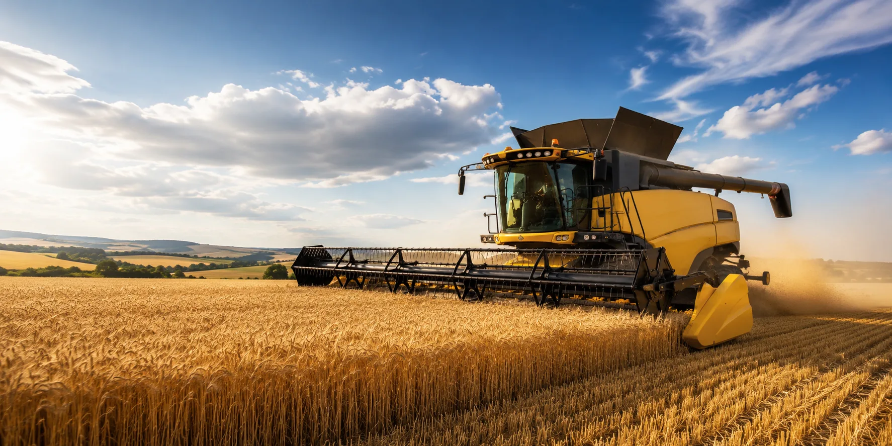 Agricultural harvesting machinery working in a field