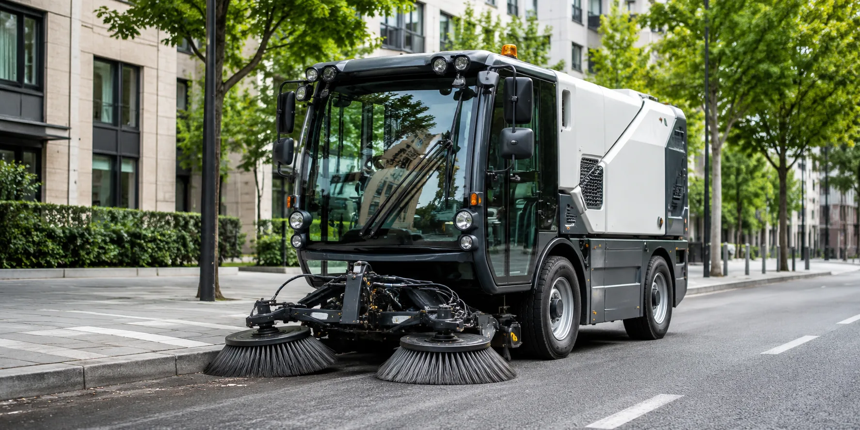 Municipal street sweeper vehicle for road cleaning applications