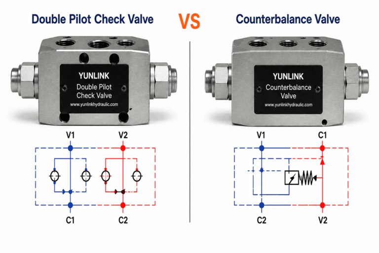 Double pilot check valve vs counterbalance valve comparison